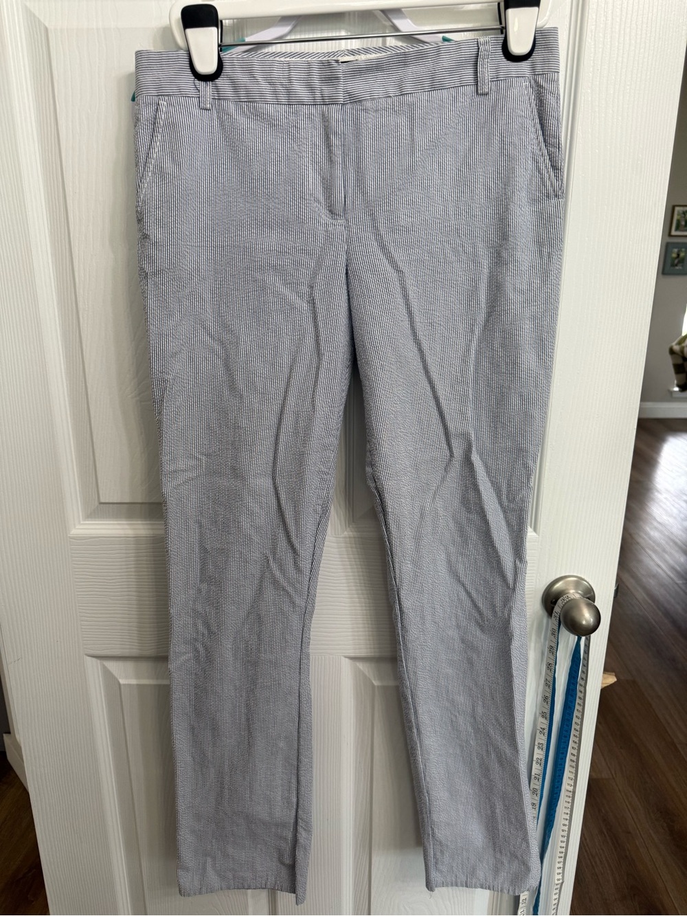 J.Crew City Fit Seersucker Pants Blue White Stripe Cotton Preppy Size 10 32”